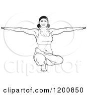 Clipart Of A Black And White Woman Stretching In The Ardha Baddha Padma Yoga Pose 2 Royalty Free Vector Illustration