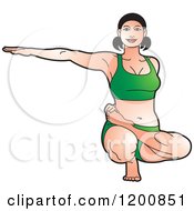 Poster, Art Print Of Fit Woman In Green Stretching In The Ardha Baddha Padma Yoga Pose