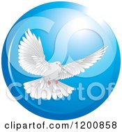 Poster, Art Print Of White Dove Flying In A Blue Circle