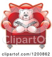 Poster, Art Print Of Pink Teddy Bear Reading A Book In A Red Chair