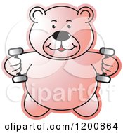 Pink Fitness Teddy Bear Lifting Dumbbell Weights At The Gym