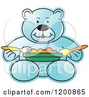 Blue Teddy Bear Eating A Meal