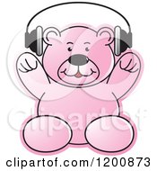 Pink Teddy Bear Wearing Headphones
