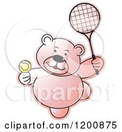 Poster, Art Print Of Pink Teddy Bear Playing Tennis