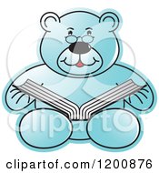 Poster, Art Print Of Blue Teddy Bear Reading A Book