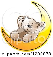 Poster, Art Print Of Brown Teddy Bear Sleeping On A Crescent Moon