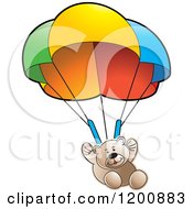 Brown Teddy Bear Floating With A Parachute