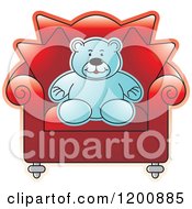 Blue Teddy Bear Sitting In A Red Chair
