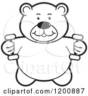 Poster, Art Print Of Black And White Outlined Fitness Teddy Bear Lifting Dumbbell Weights At The Gym