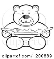 Poster, Art Print Of Black And White Outlined Teddy Bear Eating A Meal