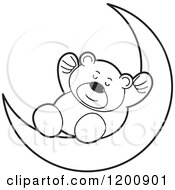 Poster, Art Print Of Black And White Teddy Bear Sleeping On A Crescent Moon