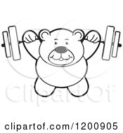Poster, Art Print Of Strong Black And White Teddy Bear Lifting A Barbell