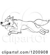 Poster, Art Print Of Black And White Outlined Running Wolf