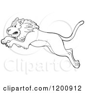 Poster, Art Print Of Black And White Outlined Leaping Lion