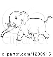 Poster, Art Print Of Black And White Outlined Running Baby Elephant