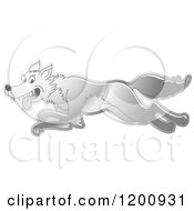 Cartoon Of A Reflective Silver Running Wolf Royalty Free Vector Clipart by Lal Perera