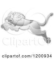Cartoon Of A Reflective Silver Leaping Lion Royalty Free Vector Clipart