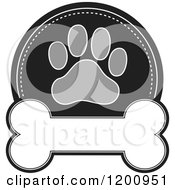 Poster, Art Print Of Grayscale Paw Print And Dog Bone Label With Text Space