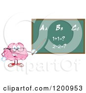 Poster, Art Print Of Happy Brain Teacher Holding A Pointer Stick To A Math And Alphabet Chalkboard