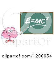 Happy Brain Teacher Holding A Pointer Stick To A Physics Chalkboard