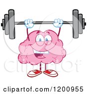 Strong Pink Brain Mascot Lifting A Barbell