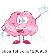 Friendly Waving Pink Brain Mascot by Hit Toon