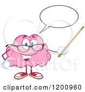 Cartoon Of A Happy Talking Brain Teacher Holding A Pointer Stick Royalty Free Vector Clipart