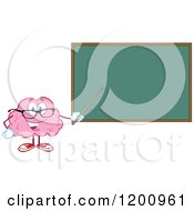 Poster, Art Print Of Happy Brain Teacher Holding A Pointer Stick To A Chalk Board