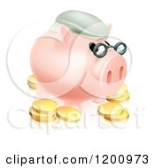 Poster, Art Print Of Pension Piggy Bank With Glasses A Green Hat And Gold Coins