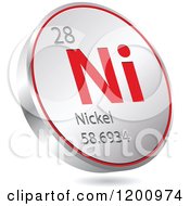Poster, Art Print Of 3d Floating Round Red And Silver Nickel Chemical Element Icon