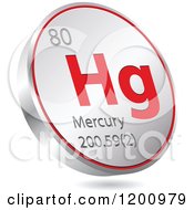 Poster, Art Print Of 3d Floating Round Red And Silver Mercury Chemical Element Icon