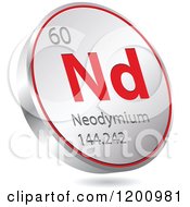 Clipart Of A 3d Floating Round Red And Silver Neodymium Chemical Element Icon Royalty Free Vector Illustration