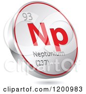 Poster, Art Print Of 3d Floating Round Red And Silver Neptunium Chemical Element Icon