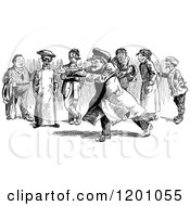 Clipart Of A Vintage Black And White Group Of Men In A Circle Royalty Free Vector Illustration