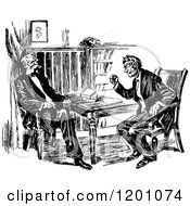 Clipart Of Vintage Black And White Two Men Talking Royalty Free Vector Illustration
