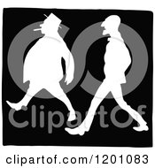 Clipart Of Vintage Black And White Silhouetted Men Walking On Black Royalty Free Vector Illustration
