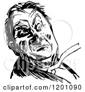 Clipart Of A Vintage Black And White Angry Man Royalty Free Vector Illustration