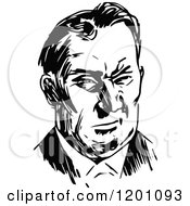 Clipart Of A Vintage Black And White Grumpy Man Royalty Free Vector Illustration