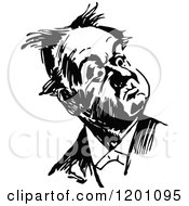 Clipart Of A Vintage Black And White Curious Man Royalty Free Vector Illustration