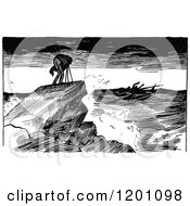 Clipart Of A Vintage Black And White Photographer On A Coastal Cliff Royalty Free Vector Illustration by Prawny Vintage
