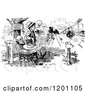 Clipart Of A Vintage Black And White Justice Of The Peace By A Road Royalty Free Vector Illustration