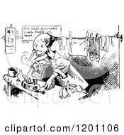 Poster, Art Print Of Vintage Black And White Chinese Man Doing Laundry
