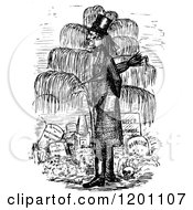 Clipart Of A Vintage Black And White Man And Graves Royalty Free Vector Illustration