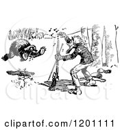Poster, Art Print Of Vintage Black And White Bear Charging A Hunter 3