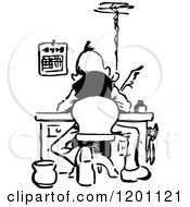Clipart Of A Vintage Black And White Rear View Of A Man Writing At A Desk Royalty Free Vector Illustration by Prawny Vintage