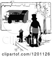 Vintage Black And White Silhouetted Man And Moving Van
