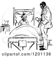 Clipart Of A Vintage Black And White Doctor And Injured Patient Royalty Free Vector Illustration