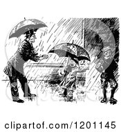 Poster, Art Print Of Vintage Black And White Man And Children In The Rain