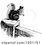 Clipart Of A Vintage Black And White Squirrel On A Post Royalty Free Vector Illustration