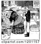 Poster, Art Print Of Vintage Black And White Merchant And Shopping Woman
